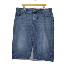 Lucky Brand Womens Denim Midi Skirt Size 18 Blue Recycled Material Raw Hem